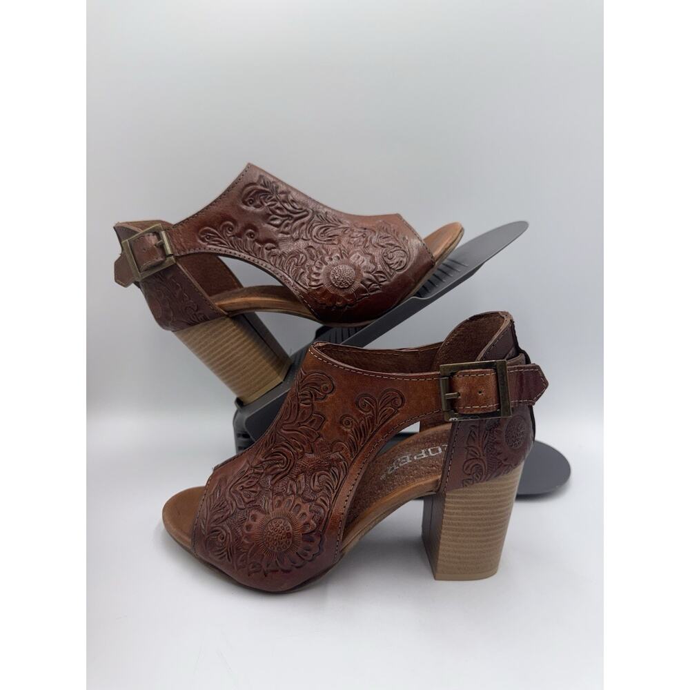Roper Mika Floral Embossed Peep Toe Zippered Shootie Pumps Womens Size 5 - Picture 4 of 16